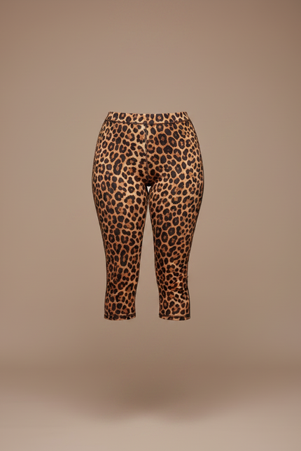 Pantalon Léopard Marron Imprimé Capris Ajusté Femme - Maille - vue 3