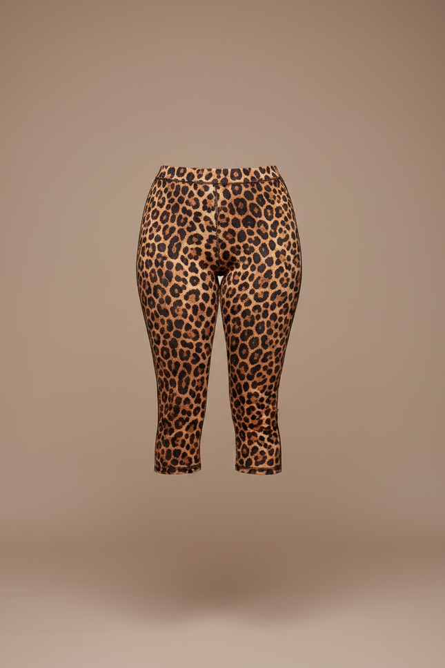 Pantalon Léopard Marron Imprimé Capris Ajusté Femme - Maille - vue 3