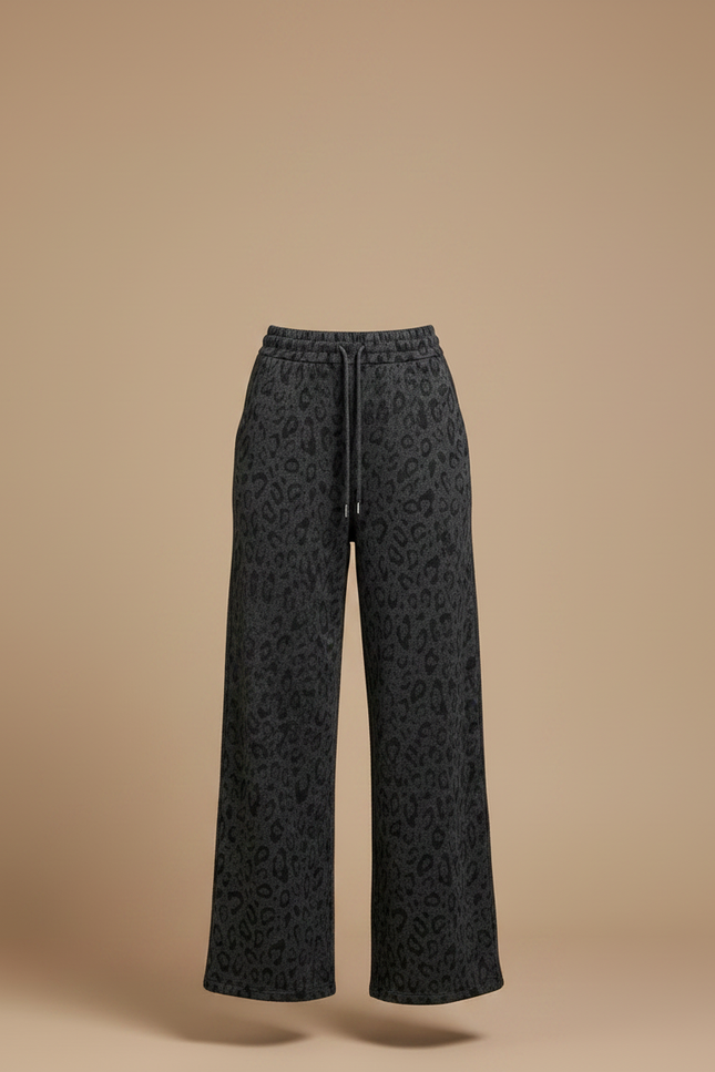 Pantalon Léopard Gris Ample Molletonné Confortable Femme - vue 3