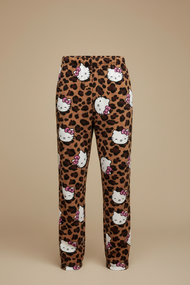Pantalon Léopard Marron Hello Kitty Doux Ample Homme - Molleton - vue 3