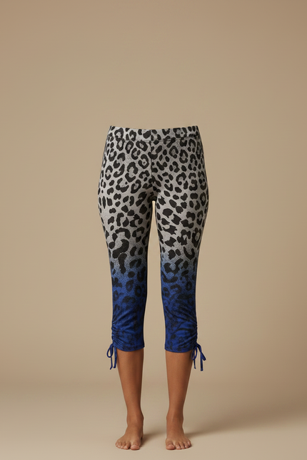 Pantalon Léopard Ombré Bleu Capri Lacets Confortable - Multicolore Maille - vue 3
