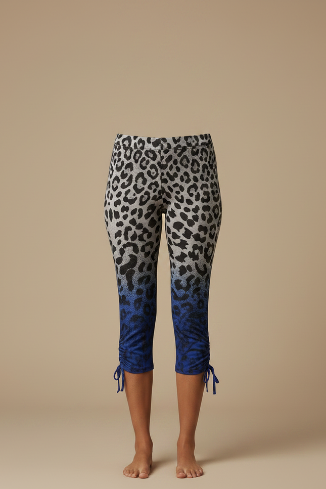 Pantalon Léopard Ombré Bleu Capri Lacets Confortable - Multicolore Maille - vue 3