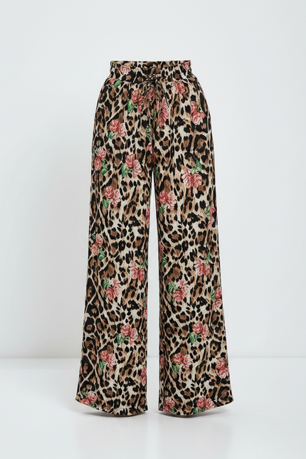 Pantalon Léopard Ample Imprimé Floral Taille Haute Fluide - Viscose - vue 3