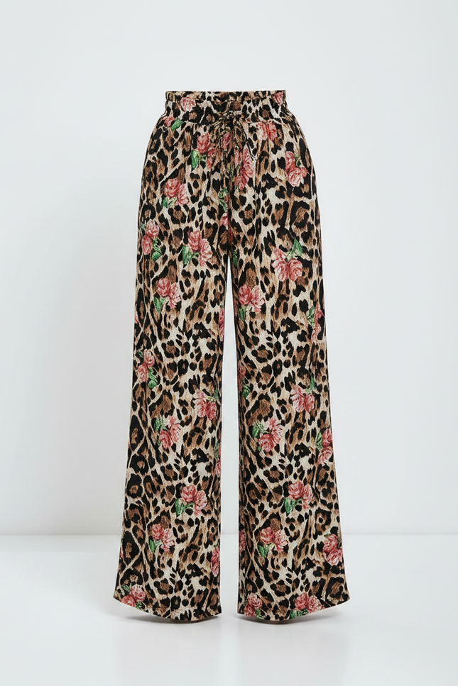 Pantalon Léopard Ample Imprimé Floral Taille Haute Fluide - Viscose - vue 3