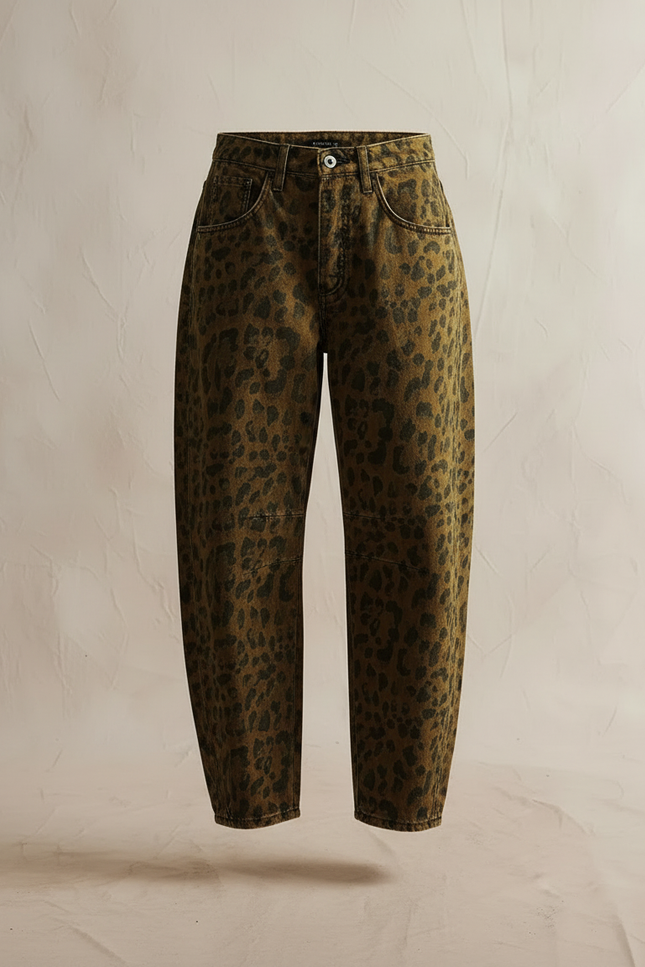 Pantalon Léopard Vert Kaki Imprimé Ample Denim - Jean - vue 3