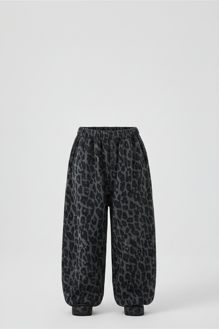 Pantalon Léopard Gris Ample Coton Épais Garçon - Imprimé Molleton - vue 3