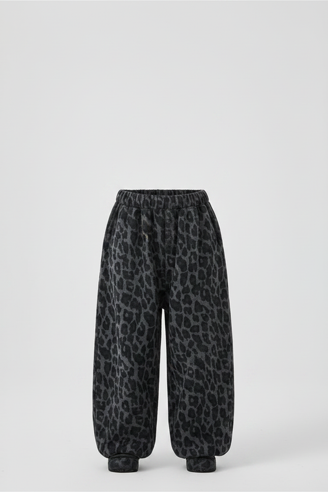 Pantalon Léopard Gris Ample Coton Épais Garçon - Imprimé Molleton - vue 3