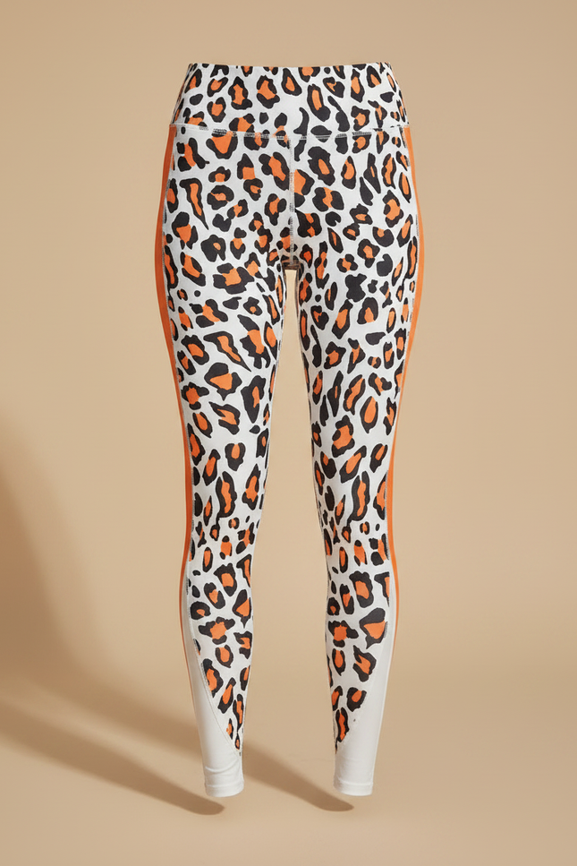Pantalon Léopard Blanc Orange Imprimé Animal Sport Moulant - Polyester - vue 3