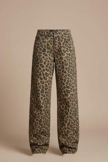 Pantalon Léopard Ample Imprimé Coton Taille Haute - vue 3