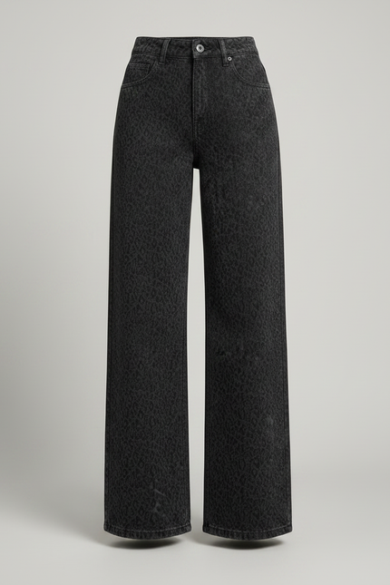 Pantalon Léopard Denim Ample Imprimé Gris Femme - Jean - vue 3
