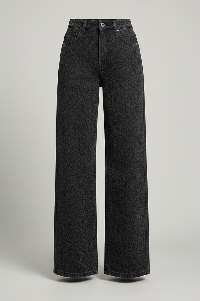 Pantalon Léopard Denim Ample Imprimé Gris Femme - Jean - vue 3