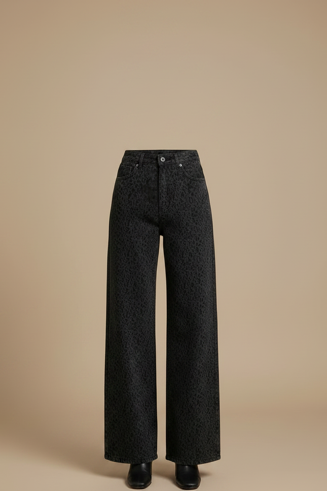 Pantalon Léopard Noir Imprimé Ample Denim Femme - Jean - vue 3
