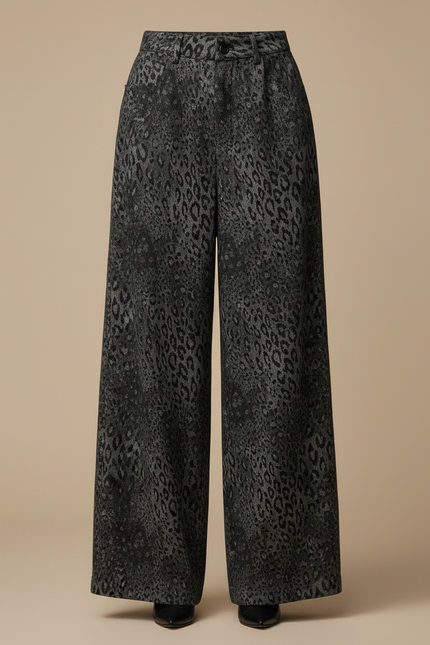 Pantalon Léopard Gris Ample Imprimé Vintage Femme - Viscose - vue 3