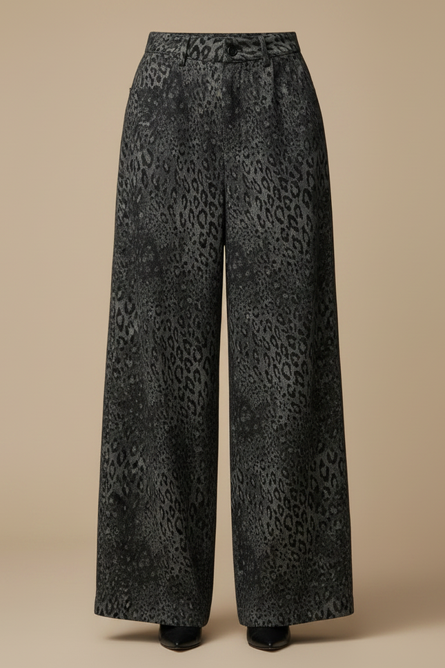 Pantalon Léopard Gris Ample Imprimé Vintage Femme - Viscose - vue 3