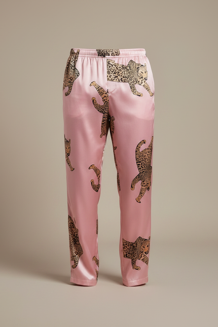 Pantalon Léopard Rose Satiné Fluide Homme Élégant - vue 3