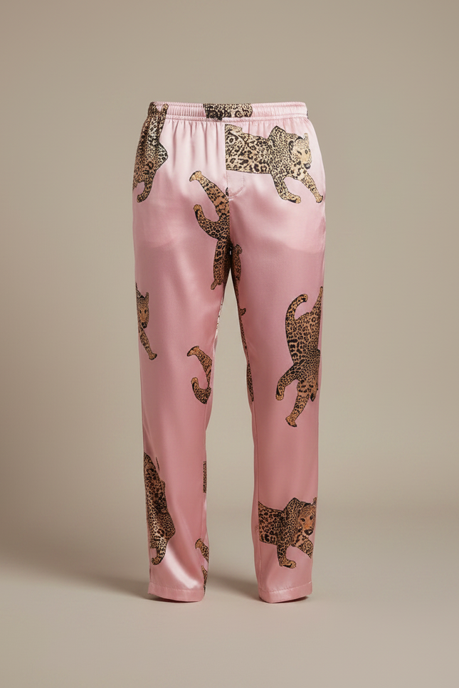 Pantalon Léopard Rose Satiné Fluide Homme Élégant - vue 3