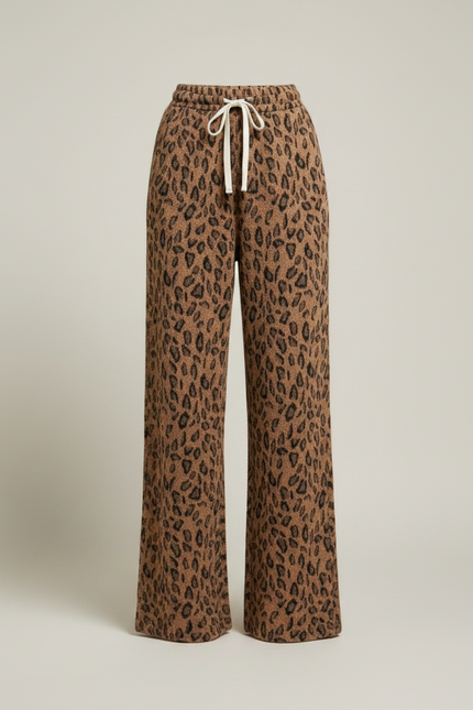 Pantalon Léopard Marron Ample Doux Décontracté Femme - Maille - vue 3