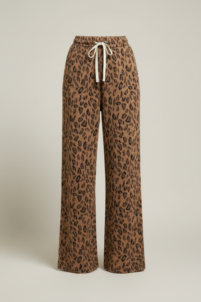 Pantalon Léopard Marron Ample Doux Décontracté Femme - Maille - vue 3