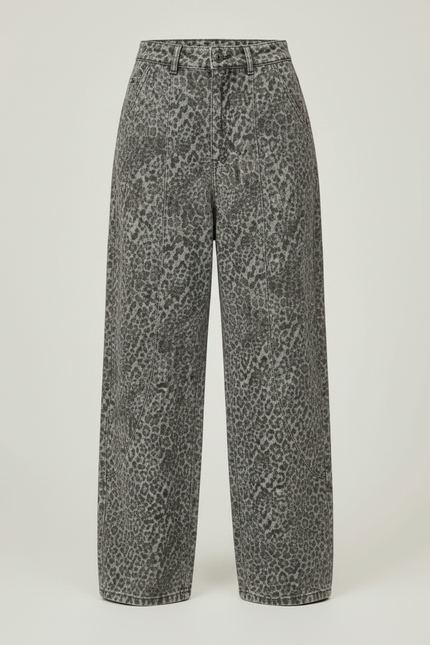 Pantalon Léopard Gris Ample Décontracté Ceinturé - Imprimé Jean - vue 3