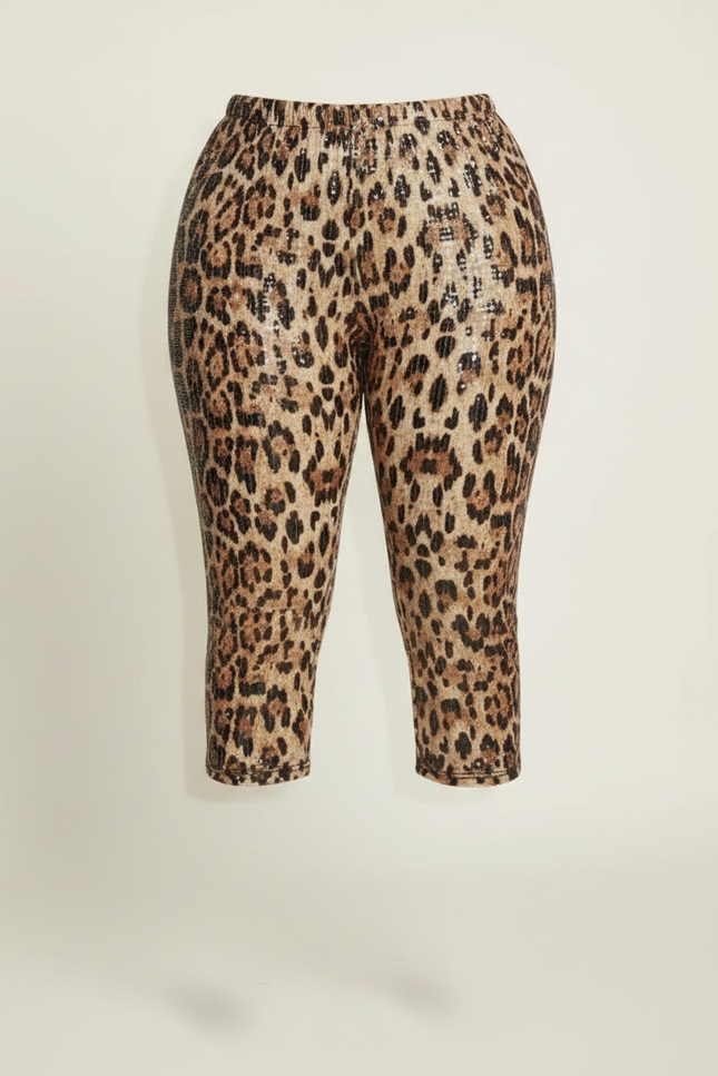 Pantalon Léopard Court Moulant Paillettes Stretch Femme - Imprimé Polyester - vue 3
