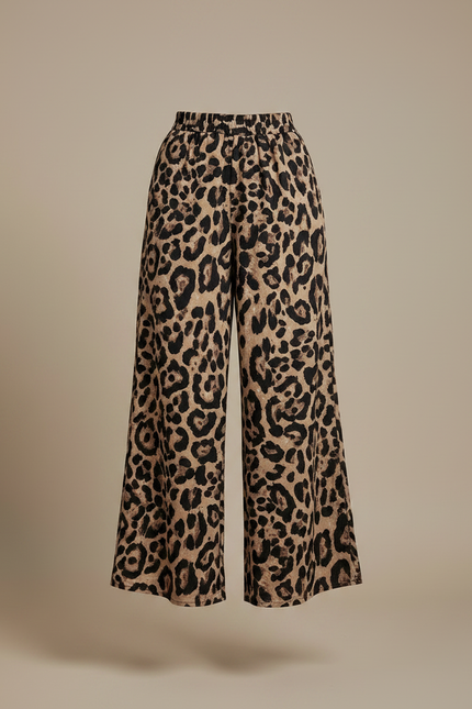 Pantalon Léopard Fluide Ample Taille Haute Imprimé - Viscose - vue 3