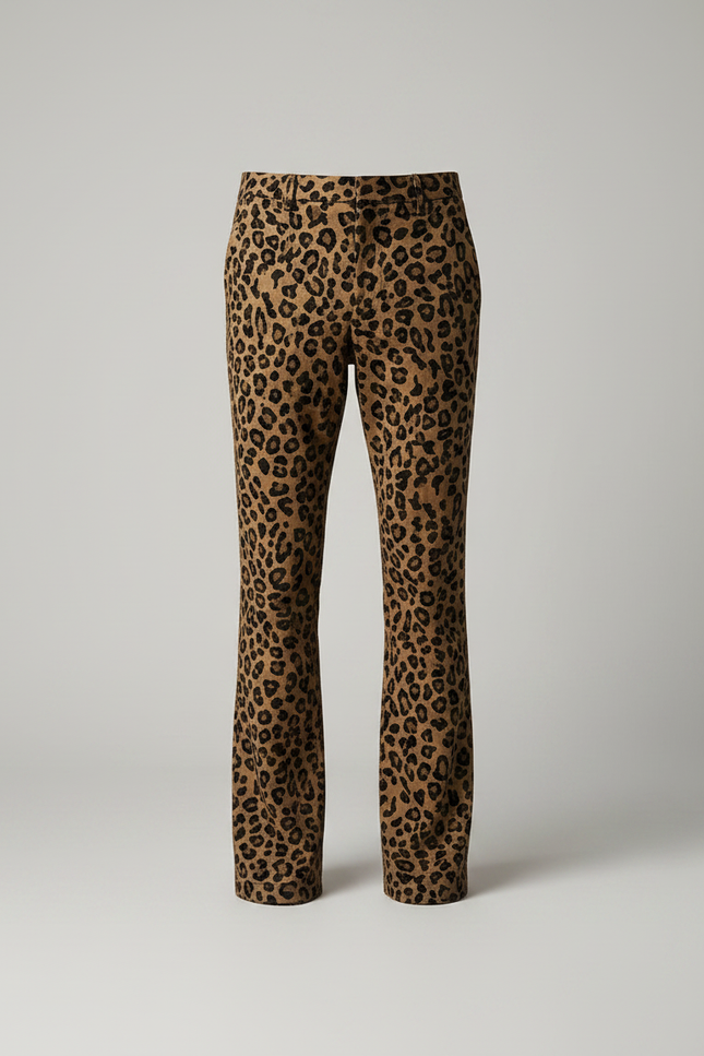 Pantalon Léopard Homme Marron Évasé Imprimé Animal Décontracté - Velours - vue 3