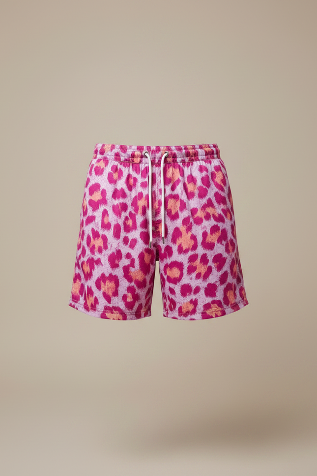 Pantalon Léopard Homme Rose Imprimé Court Sportif - Molleton - vue 3