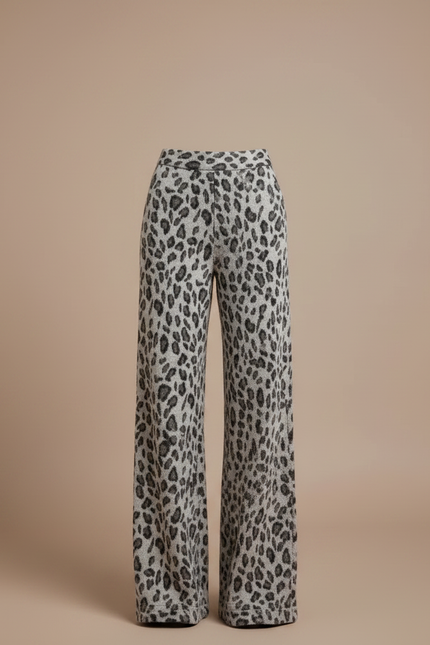 Pantalon Léopard Gris Ample Taille Haute Fluide - Laine - vue 3