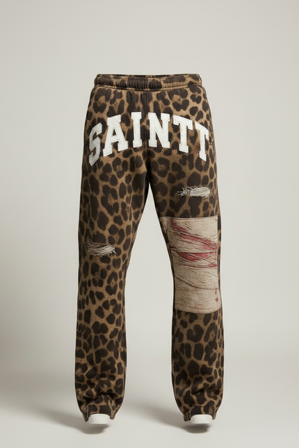 Pantalon Léopard Homme Imprimé Baggy Détails Ripped Patchwork - Molleton - vue 3