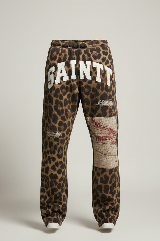 Pantalon Léopard Homme Imprimé Baggy Détails Ripped Patchwork - Molleton - vue 3