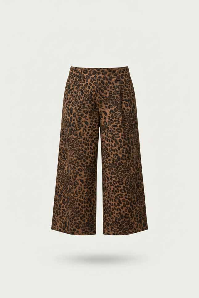 Pantalon Léopard Marron Ample Court Fille Décontracté - Molleton - vue 3